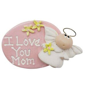 I Love You Mom Angel Baby Brooch Signed Kirk Ceramic Mother's Day Gift